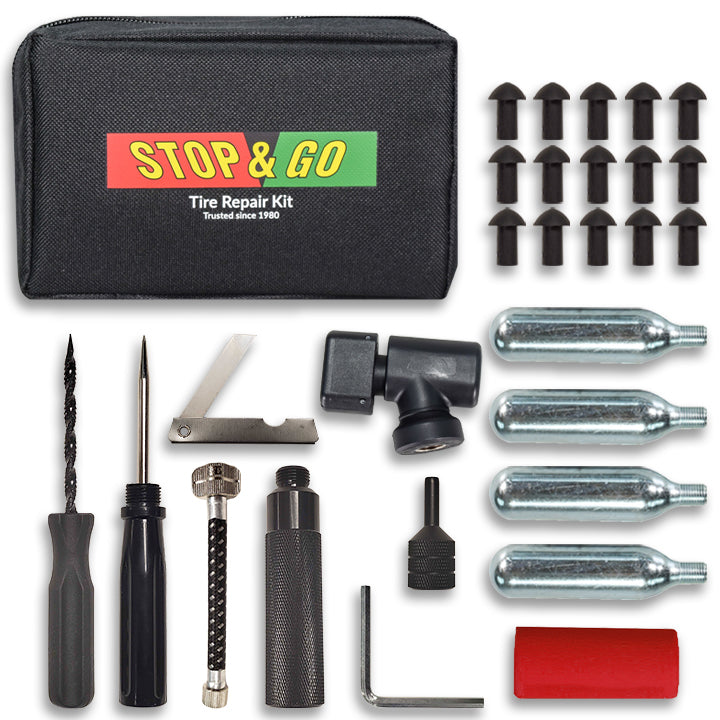 Stop Go 1001A 28 Piece Tubeless Tire Pocket Plugger Repair Kit CO2 for Punctures and Flats on Motorcycle, ATV, Utility Vehicle (15 Mushroom