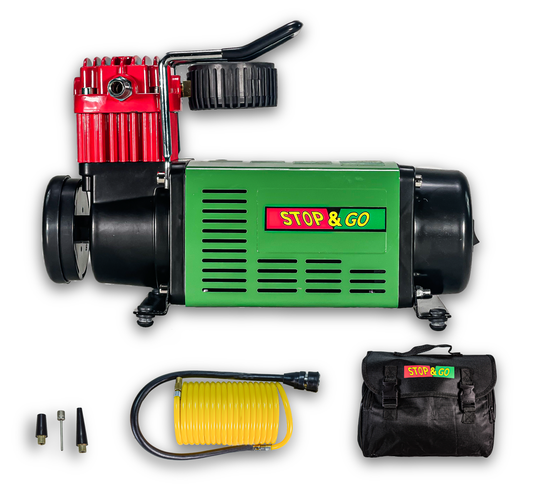 Stop & Go 2000 Portable 12 Volt Air Compressor - Inflates Up to 42" tires on Car, Motorcycle, ATV, UTV, Jeep, Truck, & Tractor (Single Piston)