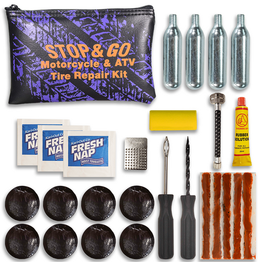 Stop & Go 1066 27 Piece Tubeless & Tube-Type Tire Repair Kit with Patches, Rope Plugs, & CO2 for Punctures and Flats on ATV & Motorcycle (8 Patches & 5 Plugs)
