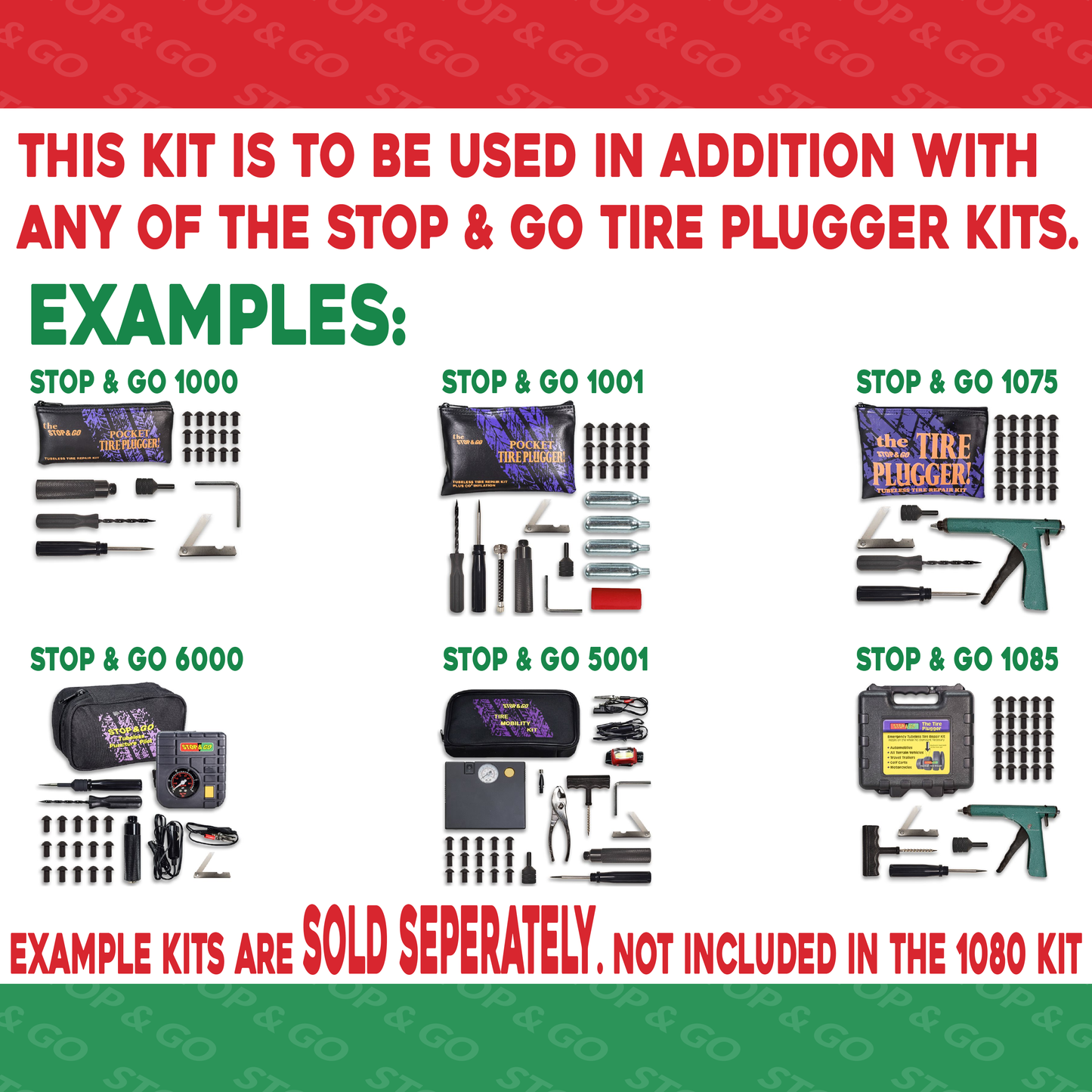 Stop & Go 1080 Tubeless Mushroom Plug Tire Repair Kit for Punctures (20 Plugs)