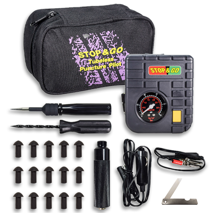 Stop & Go 6000 24 Piece Tubeless Puncture Pilot Tire Repair Kit & Air Compressor